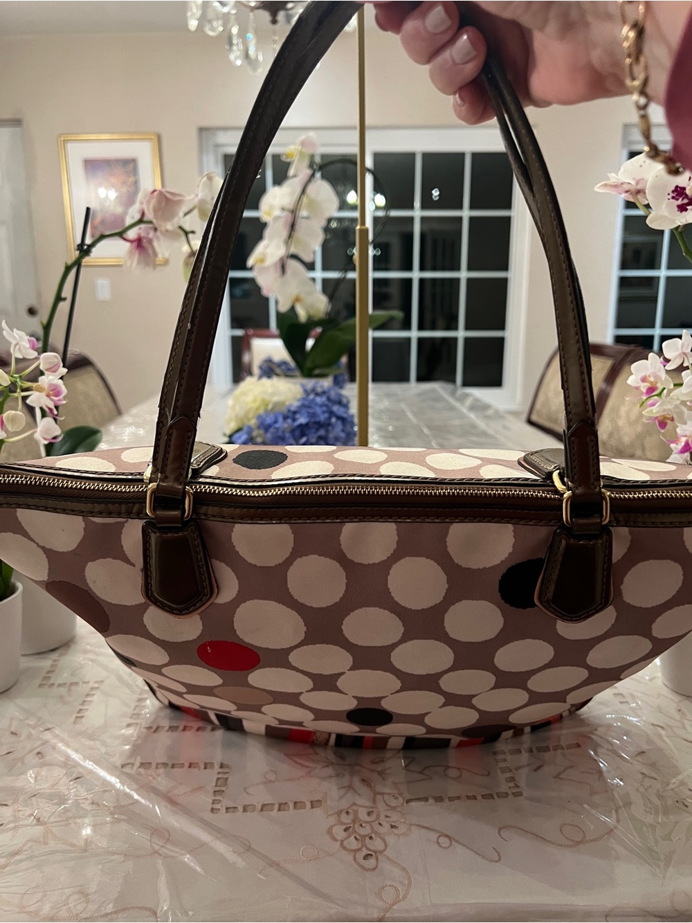 Coach Poppy Dot Print Tote Bag Style 25124 | Red Satin Lining | Shoulder Bag - Picture 14 of 16